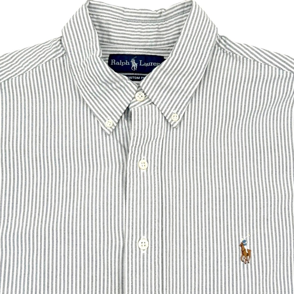 Vintage Ralph Lauren Striped Button Down Shirt Mens 17 34/35 Custom Fit Preppy